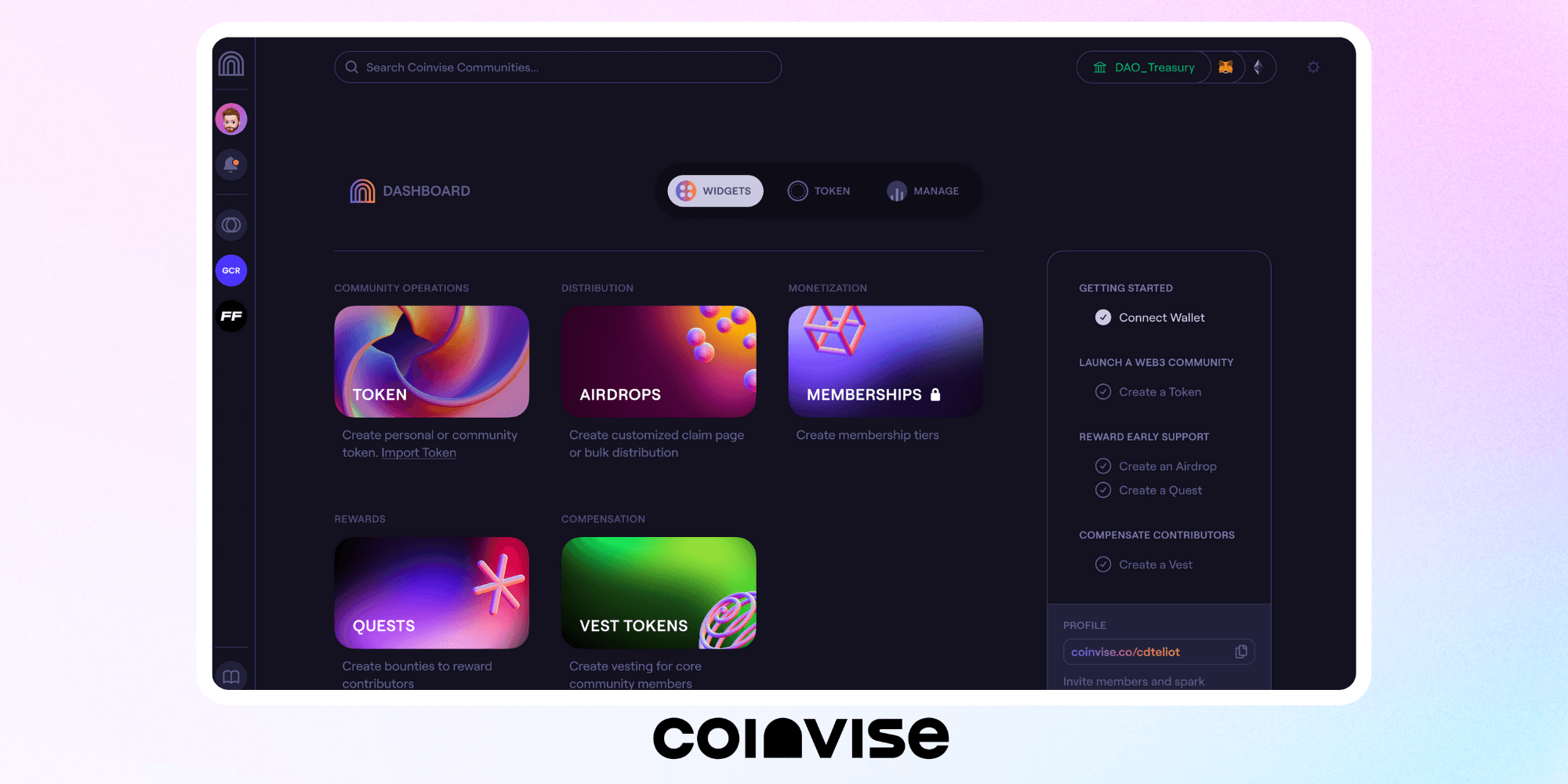 Coinvise's Dashboard - Widgets Tab