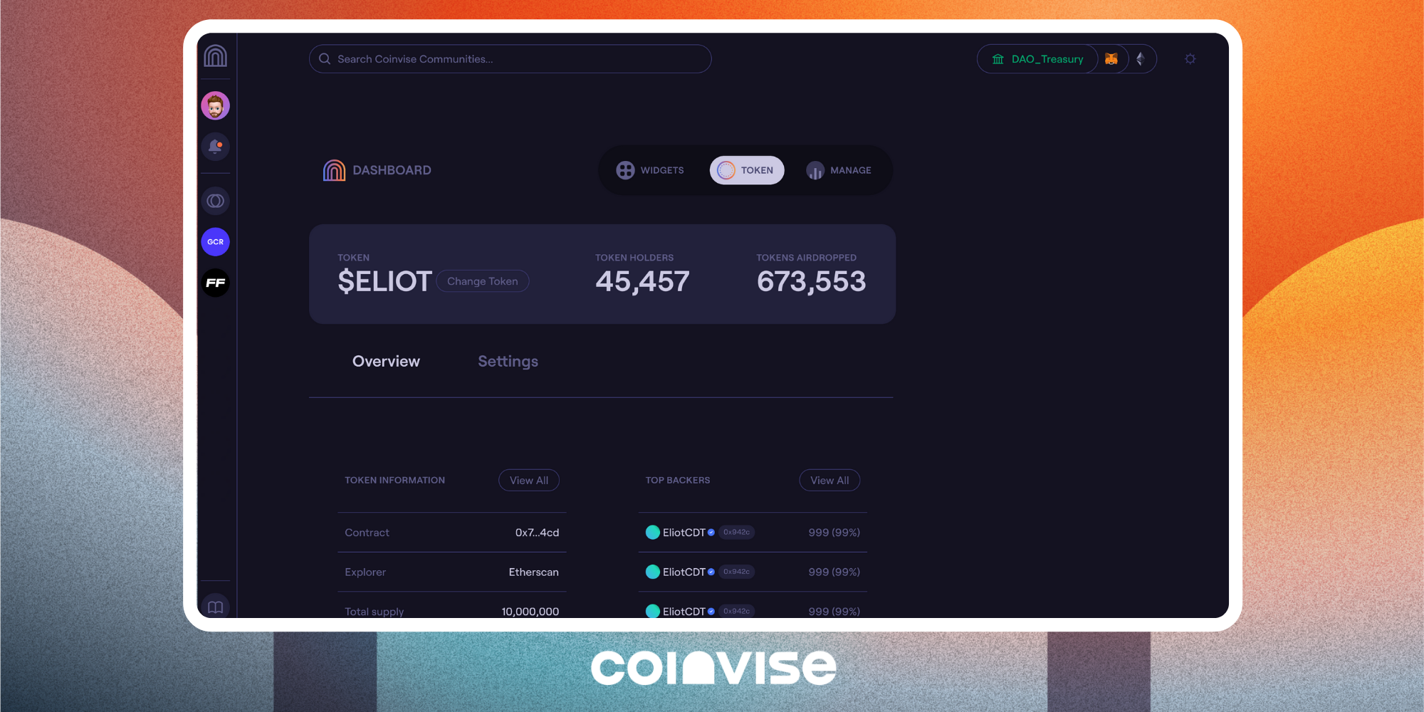Coinvise's Dashboard - Token Tab