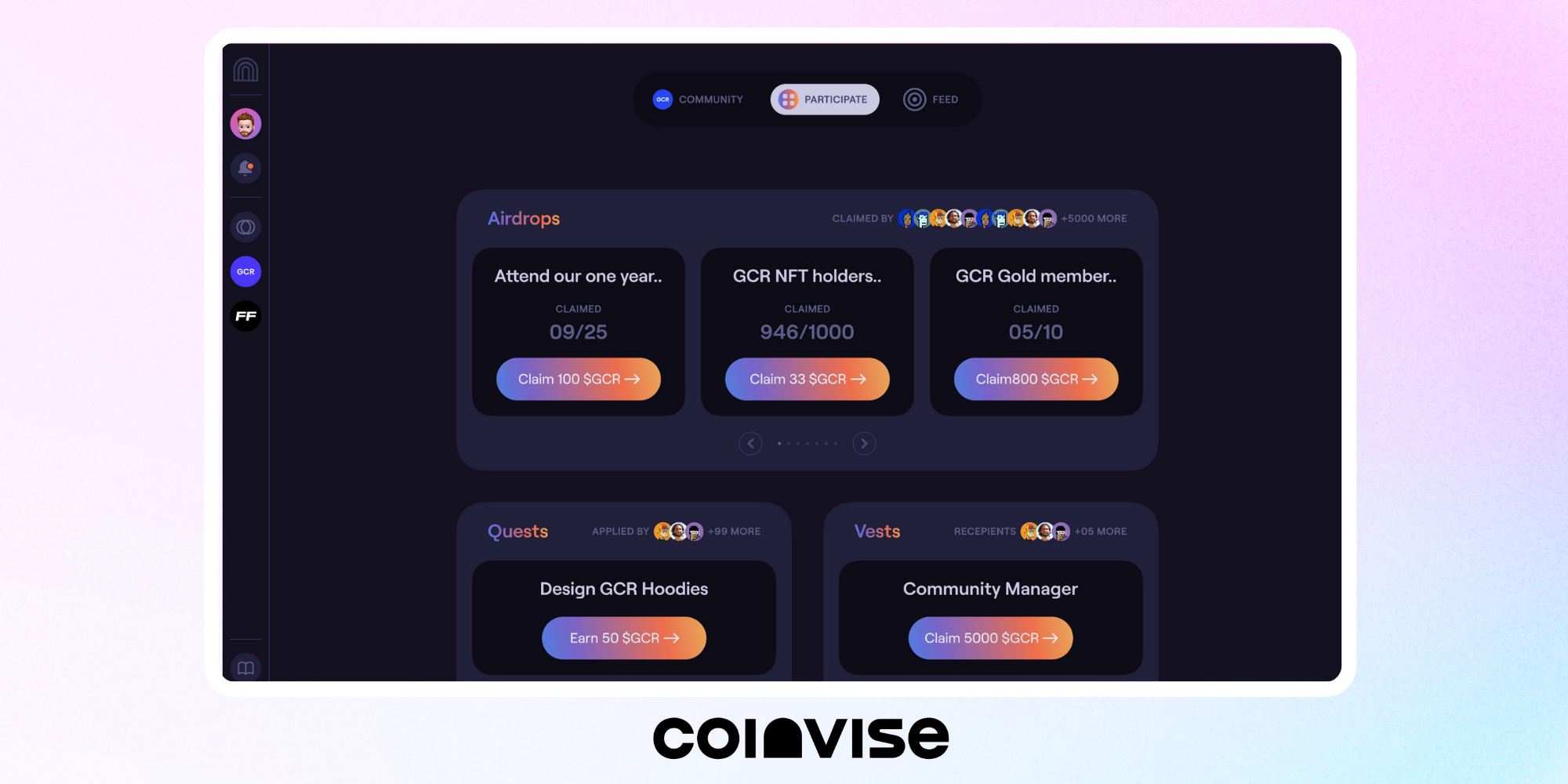 Coinvise's Profile - Participate Tab